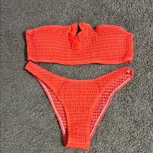 Vibrant Orange Textured Bikini Set